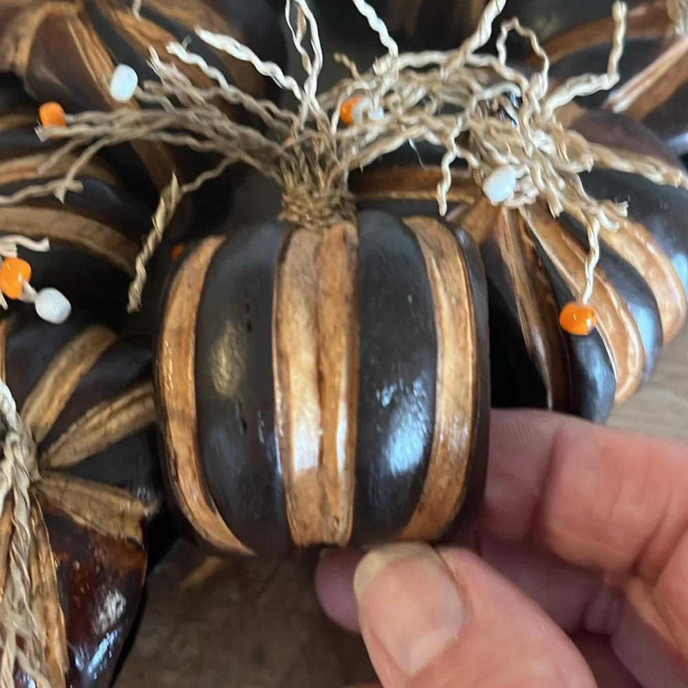 Set of 8 Pier 1 Imports pumpkin Napkin Rings Wood fall festive autumn